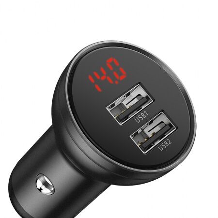 Автомобильное зарядное устройство BASEUS Digital Display Dual, 2USB  Кабель USB-Micro/Type-C/Light - 6