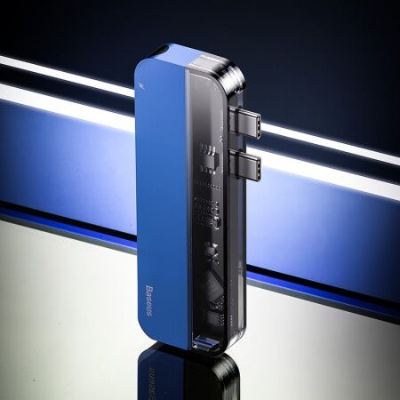 Адаптер BASEUS Transparent, Type-C - 2xUSB3.0  4K HDMI  2xType-C, синий - 7