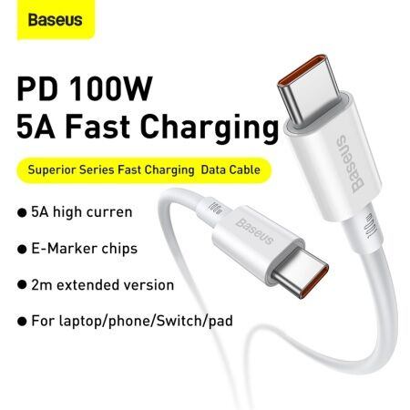 Кабель USB-C BASEUS Superior Series Fast Charging, Type-C - Type-C, 100W, 1 м, белый - 2