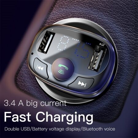 Автомобильное зарядное устройство BASEUS T typed, 2USB, 3.4A, черный, дисплей,Bluetooth,SD/TF - 5