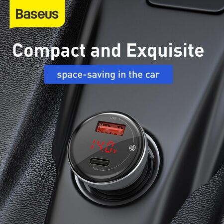 Автомобильное зарядное устройство BASEUS Digital Display Dual, USBUSB-C  Кабель Type-C-Type-C, 5A, - 6