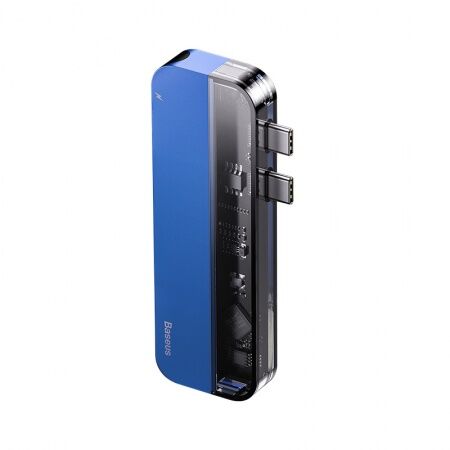 Адаптер BASEUS Transparent, Type-C - 2xUSB3.0  4K HDMI  2xType-C, синий - 1