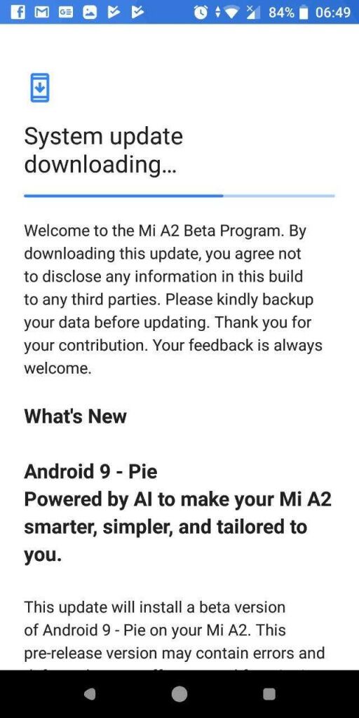 Mi A2 Android Pie Beta 