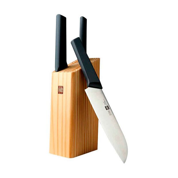 Набор стальных ножей HuoHou 4-Piece Kitchen Knife Set Lite (HU0059) (3 ножа  подставка из сосны) (Black) RU - 1