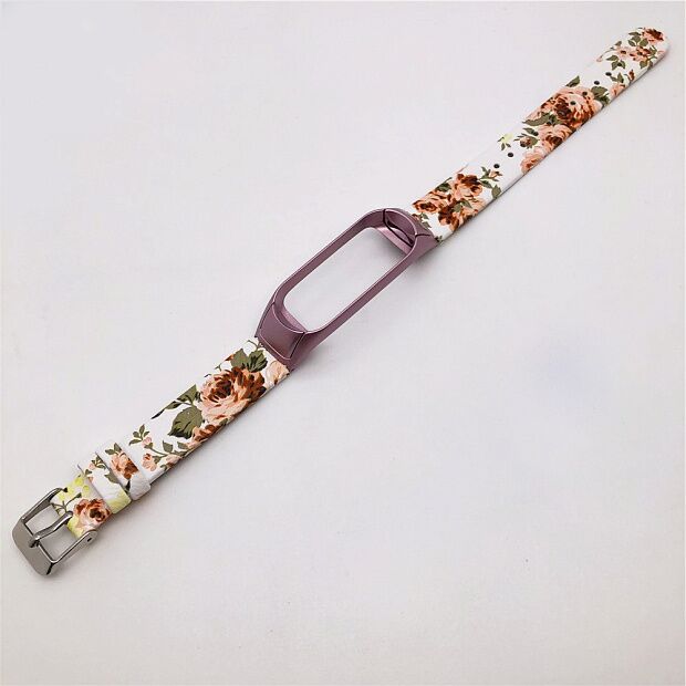 Ремешок кожаный для Xiaomi Mi Band 4 Leather Strap Flower Design (Rose White/Розовый) - 6