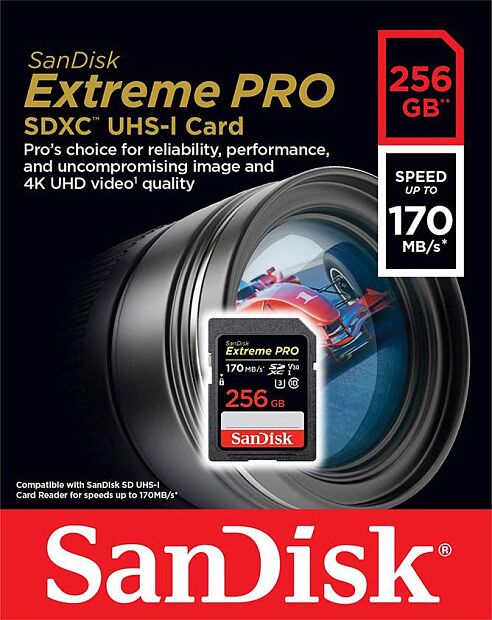 Карта памяти SD 256GB SanDisk SDXC Class 10 V30 UHS-I U3 Extreme Pro, 170MB/s (SDSDXXY-256G-GN4IN) RU - 5