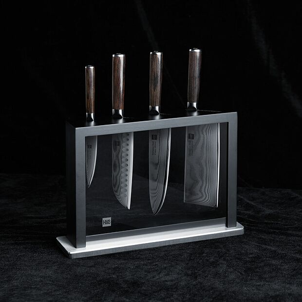 Набор ножей из дамасской стали Huo Hou Set of 5 Damascus Knife Sets (4 ножа  подставка) - 5